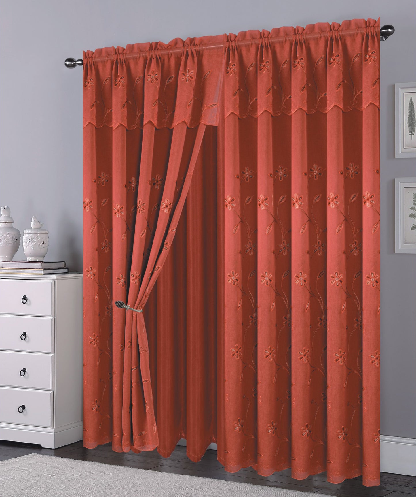 81006 Floral Double Layer Sheer window curtain