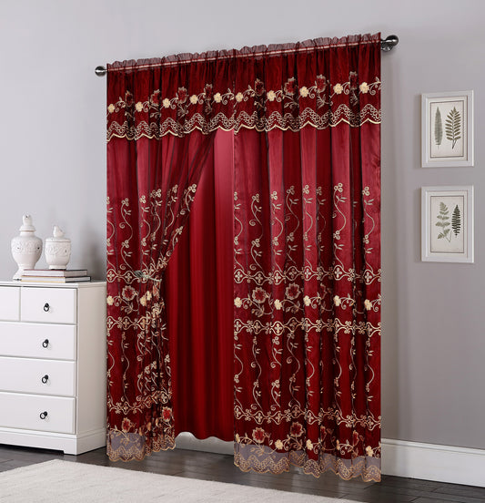 81005 Floral Double Layer Sheer window curtain