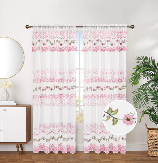 81038 Floral Embroidery Sheer window curtain